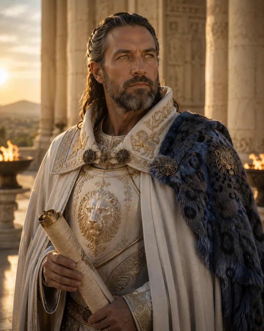 Portrait du roi Tsomanotor Oravaya, 56ᵉ roi d'Araze, en manteau impérial