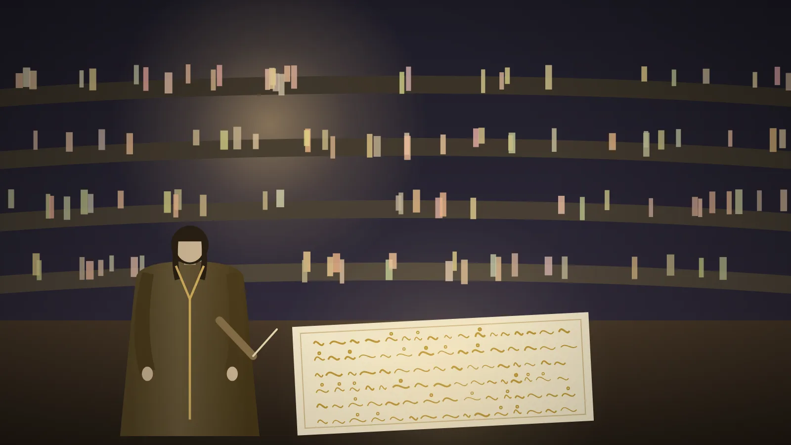 Scribe arazien calligraphiant les archives impériales
