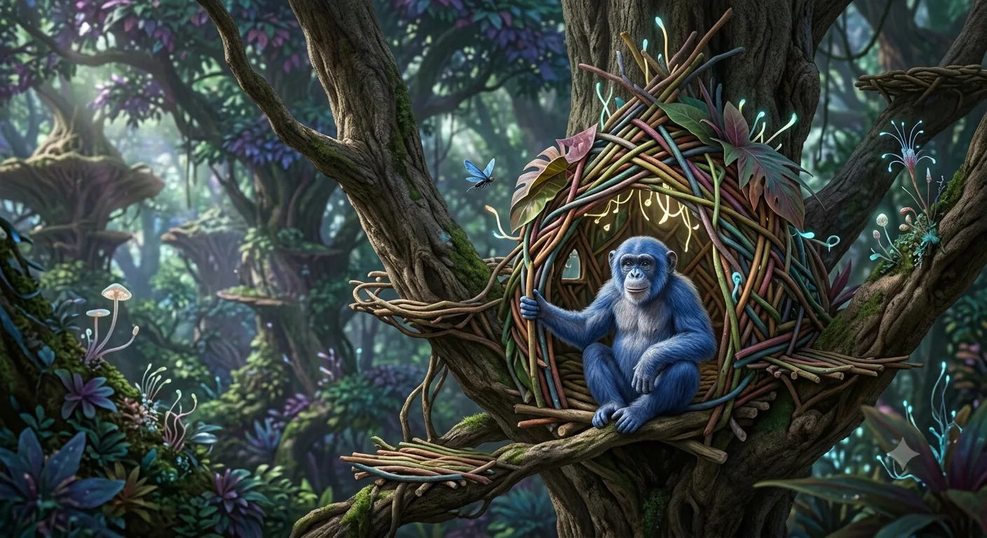 L’arcamos, chimpanzé bleu bâtisseur de cabanes