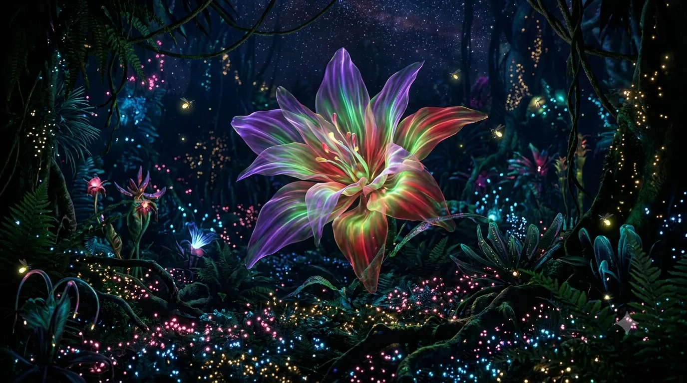 Le wam, fleur multicolore qui brille la nuit
