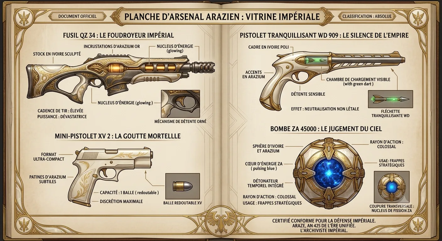 Arsenal arazien : QZ 34, WD 909, XV 2 et ZA 45000